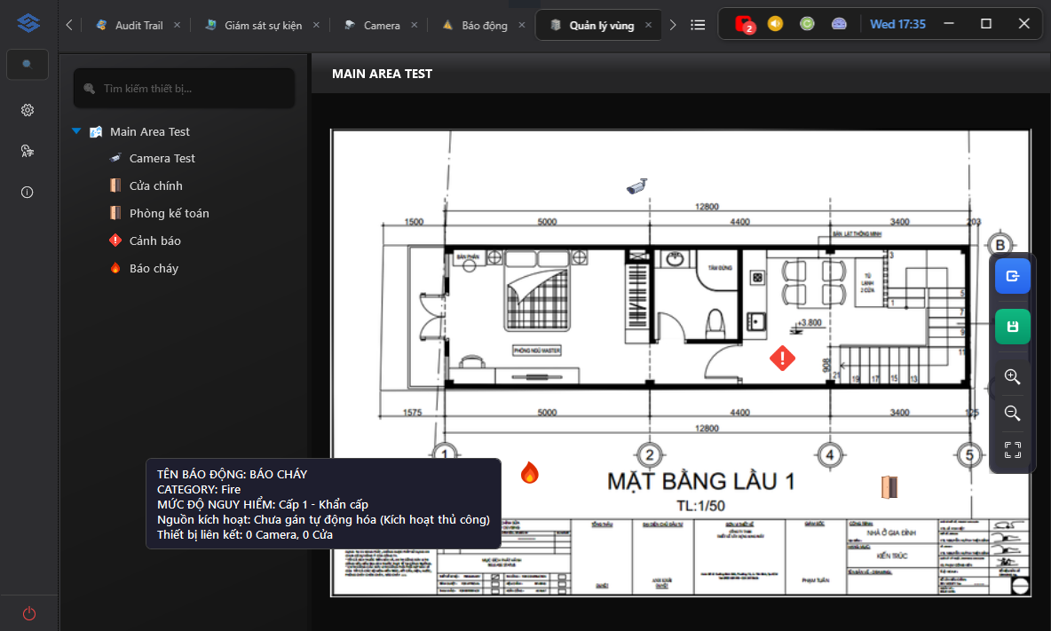 S-Safe floor-plan zone management screen